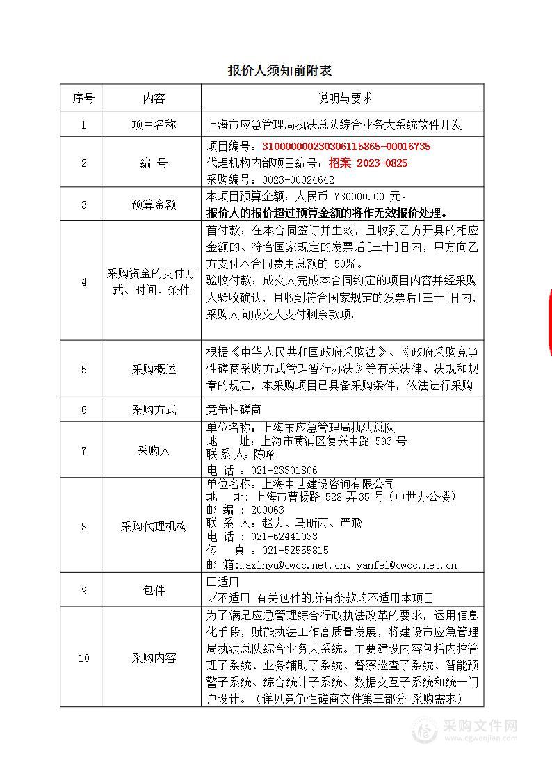 上海市应急管理局执法总队综合业务大系统软件开发