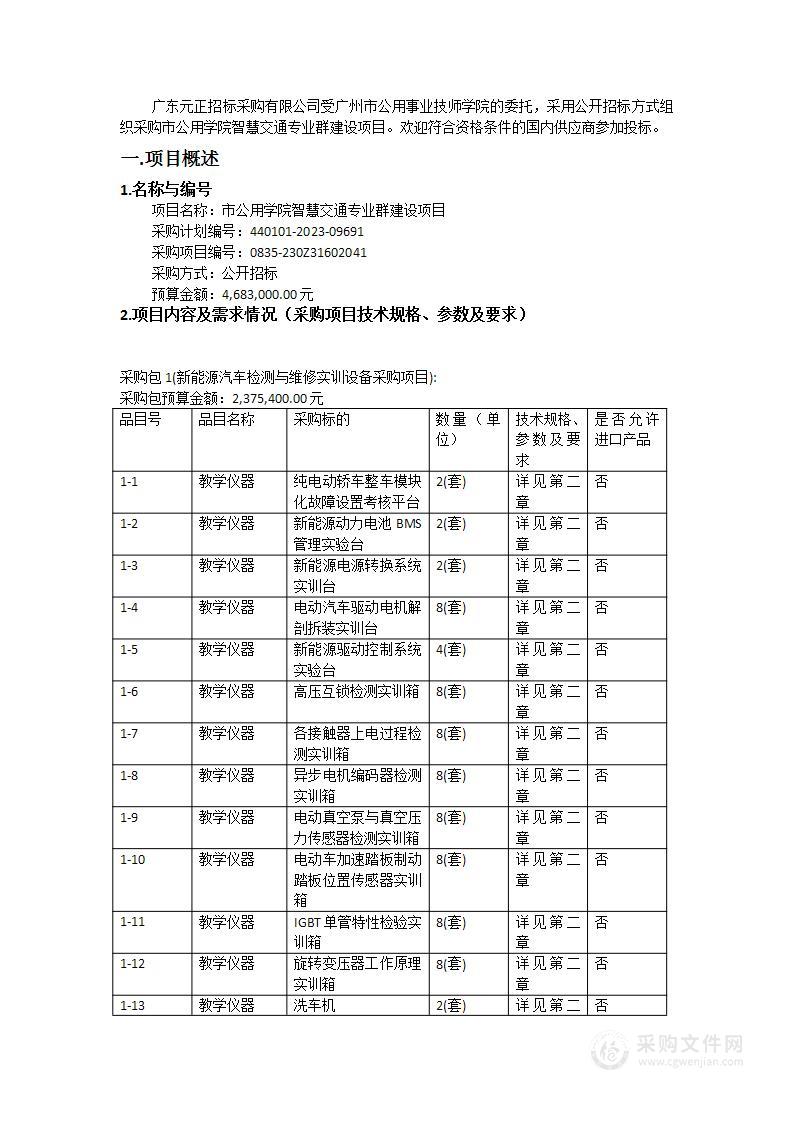 市公用学院智慧交通专业群建设项目