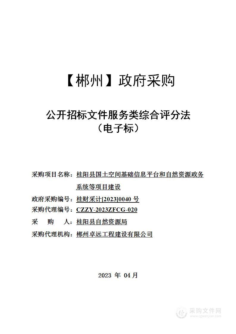 桂阳县国土空间基础信息平台和自然资源政务系统等项目建设