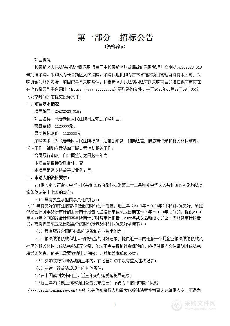 长春新区人民法院司法辅助采购项目