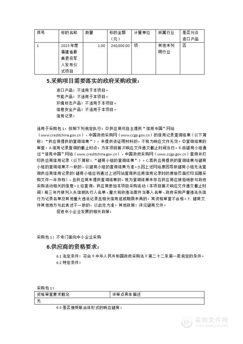 2023年度福建省“最美退役军人”发布仪式项目