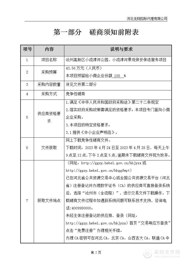 沧州高新区小流津河公园、小流津河景观保安保洁服务项目