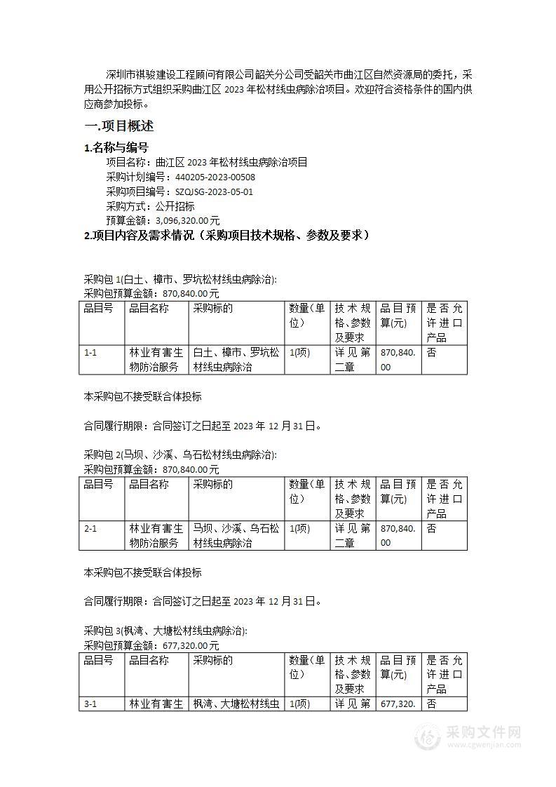 曲江区2023年松材线虫病除治项目