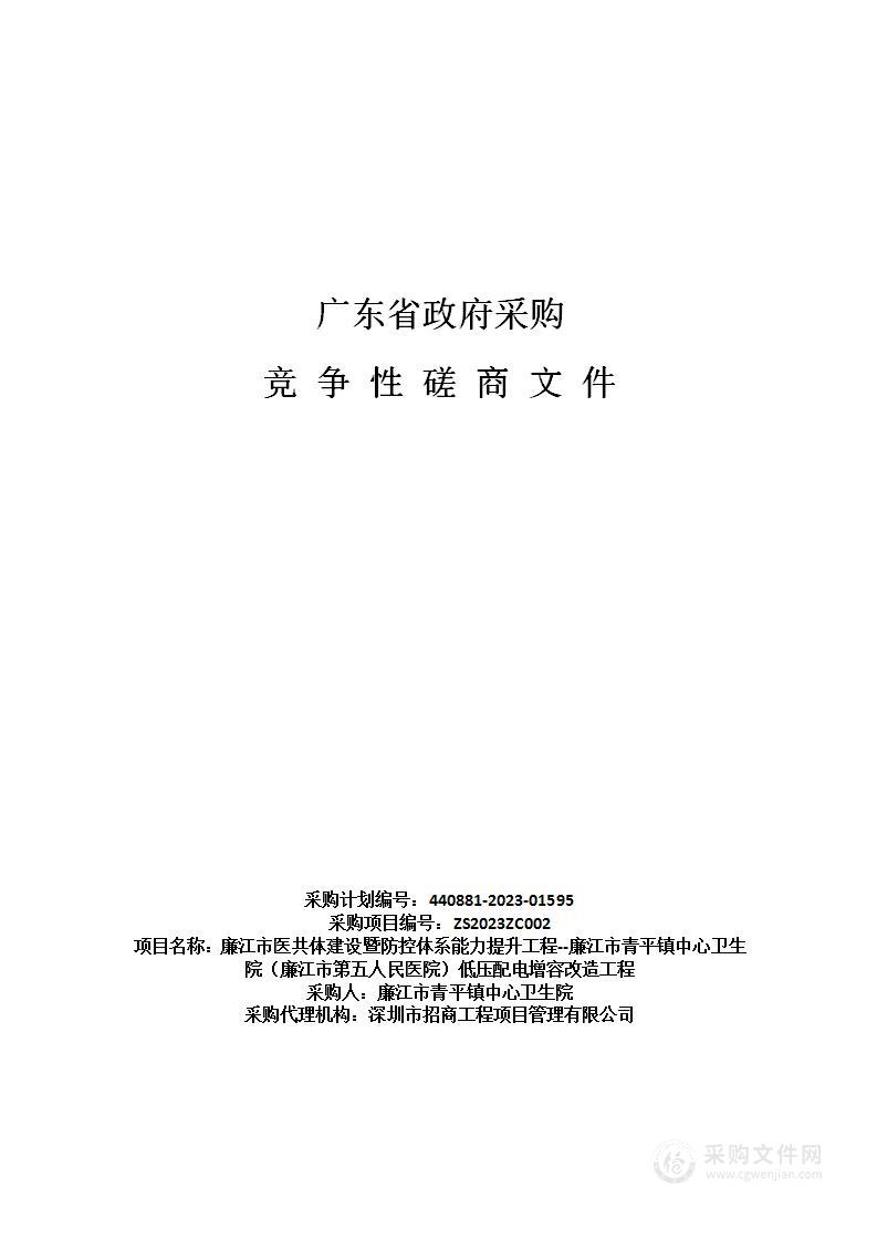 廉江市医共体建设暨防控体系能力提升工程--廉江市青平镇中心卫生院（廉江市第五人民医院）低压配电增容改造工程