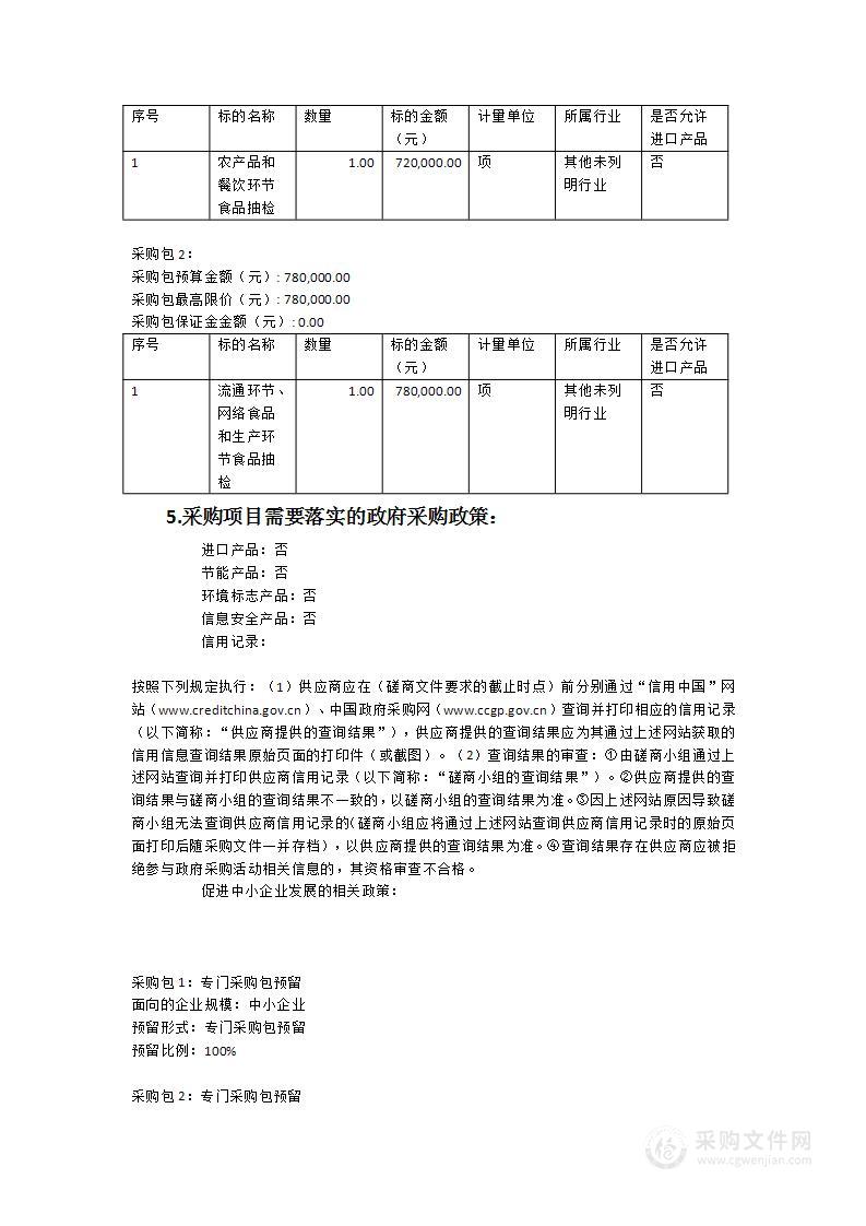 2023年度食品安全抽检服务项目