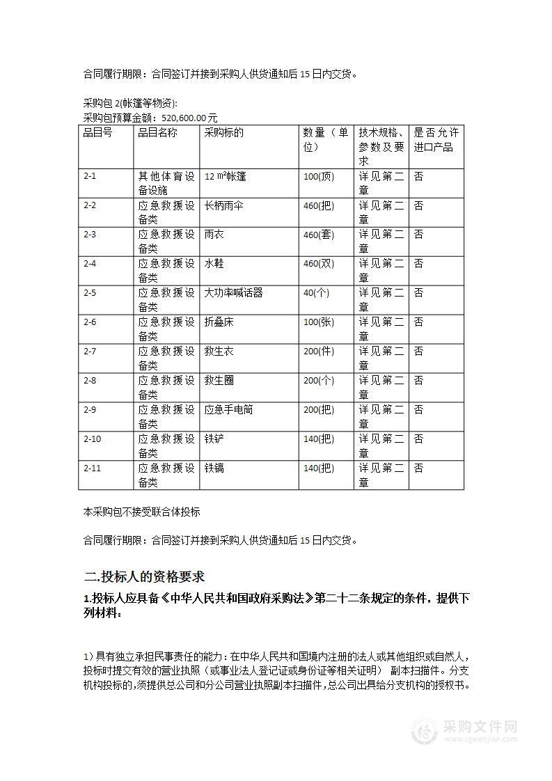 梅江区应急管理局购置应急抢险救灾物资项目