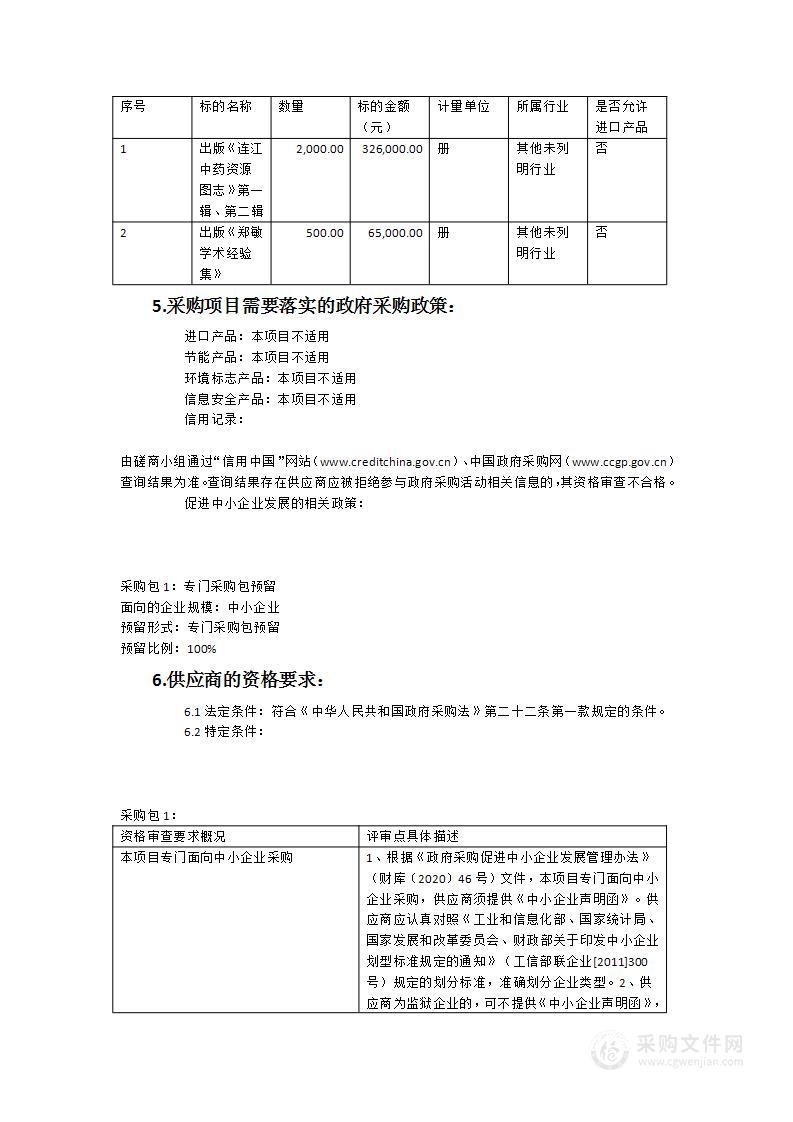 连江县中医院关于出版服务的采购项目