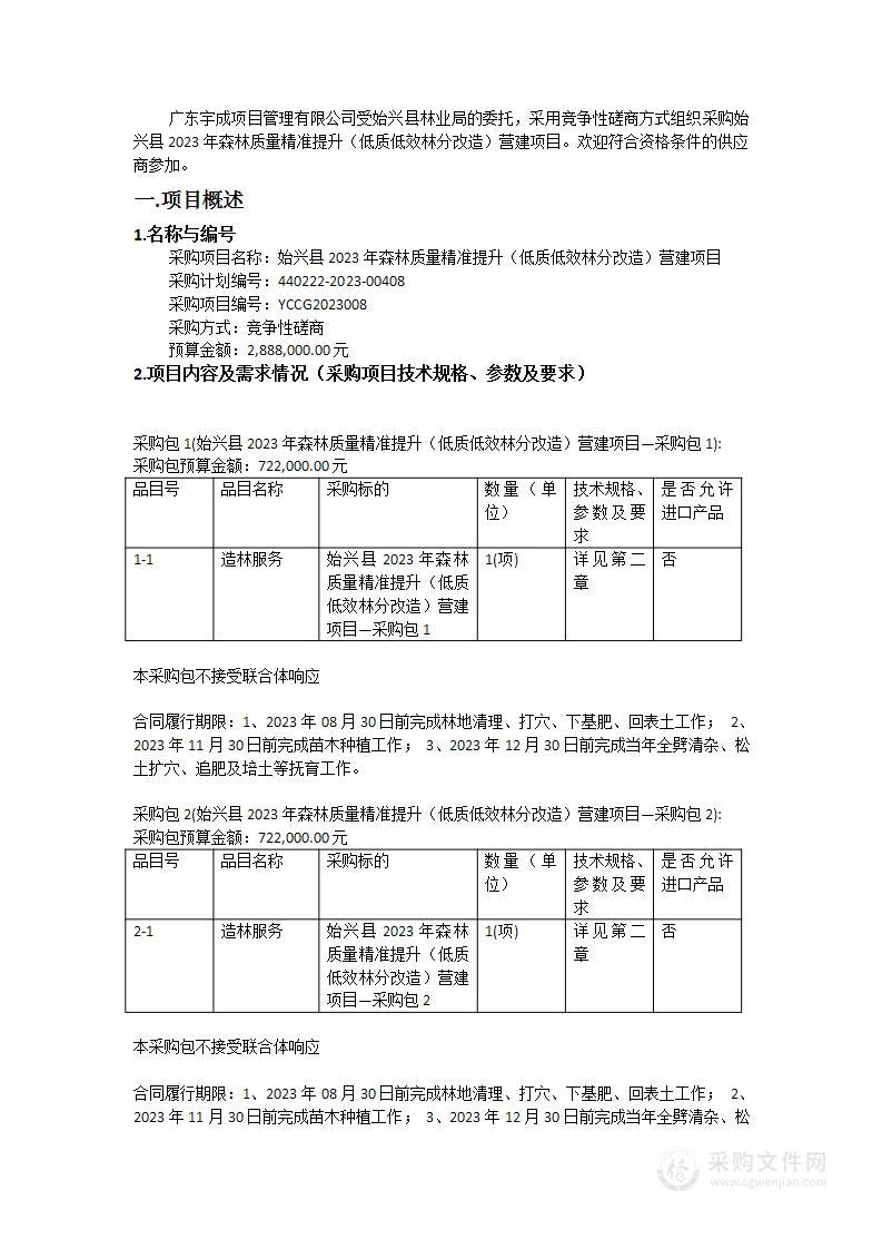 始兴县2023年森林质量精准提升（低质低效林分改造）营建项目