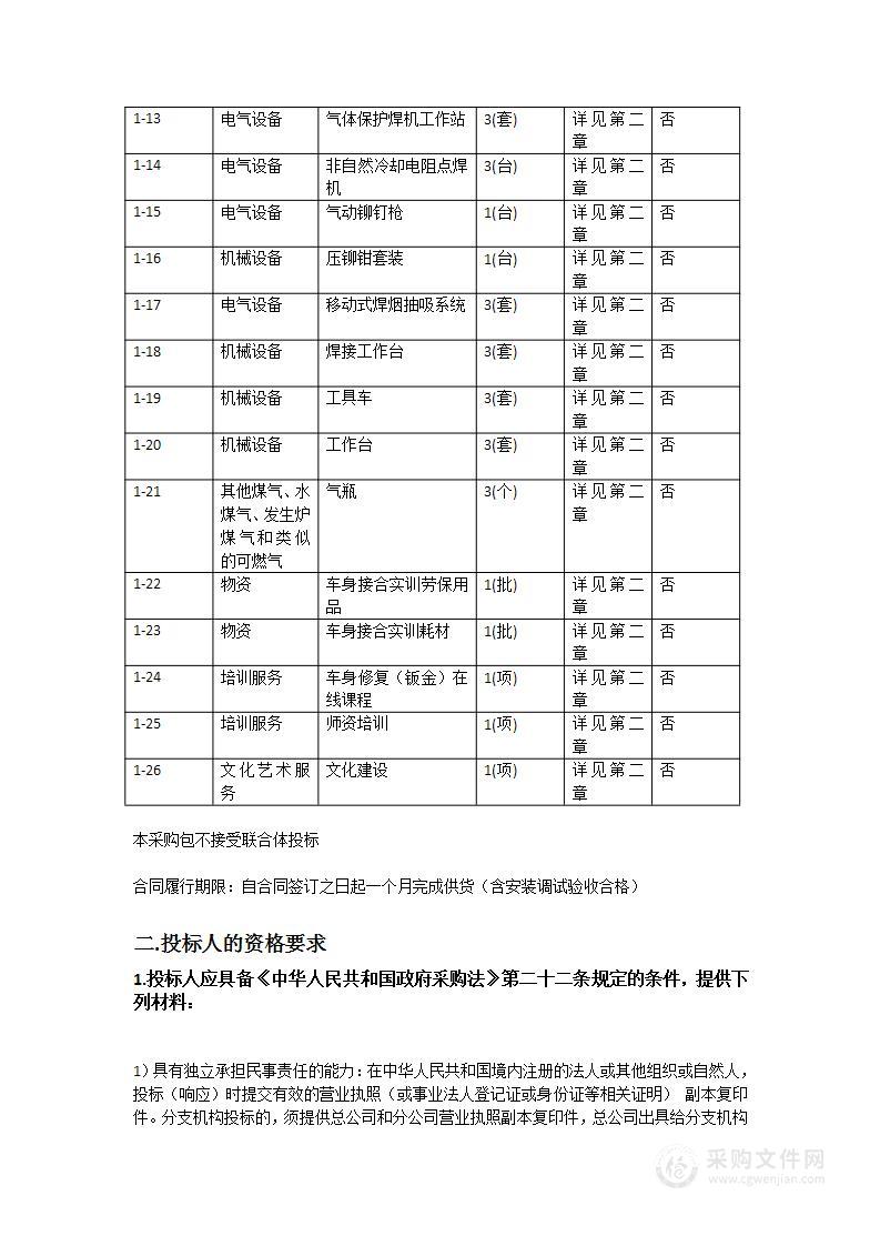 汽车工程系汽车车身涂装修复工设备采购项目