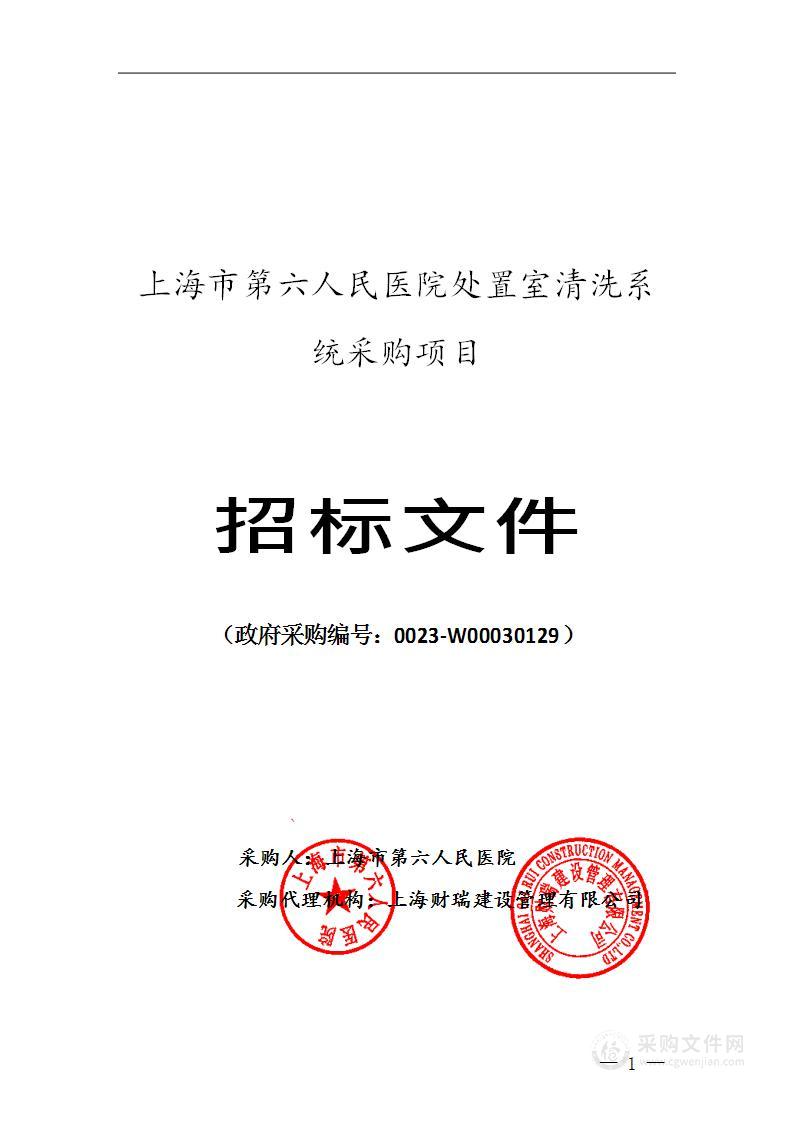 上海市第六人民医院处置室清洗系统采购项目