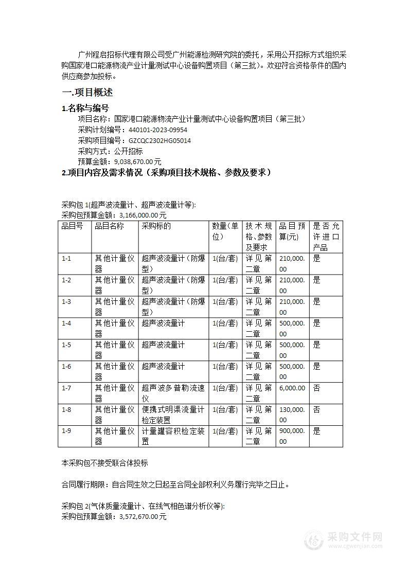 国家港口能源物流产业计量测试中心设备购置项目（第三批）