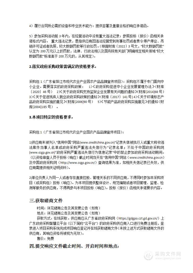 广东省阳江市现代农业产业园农产品品牌宣传项目