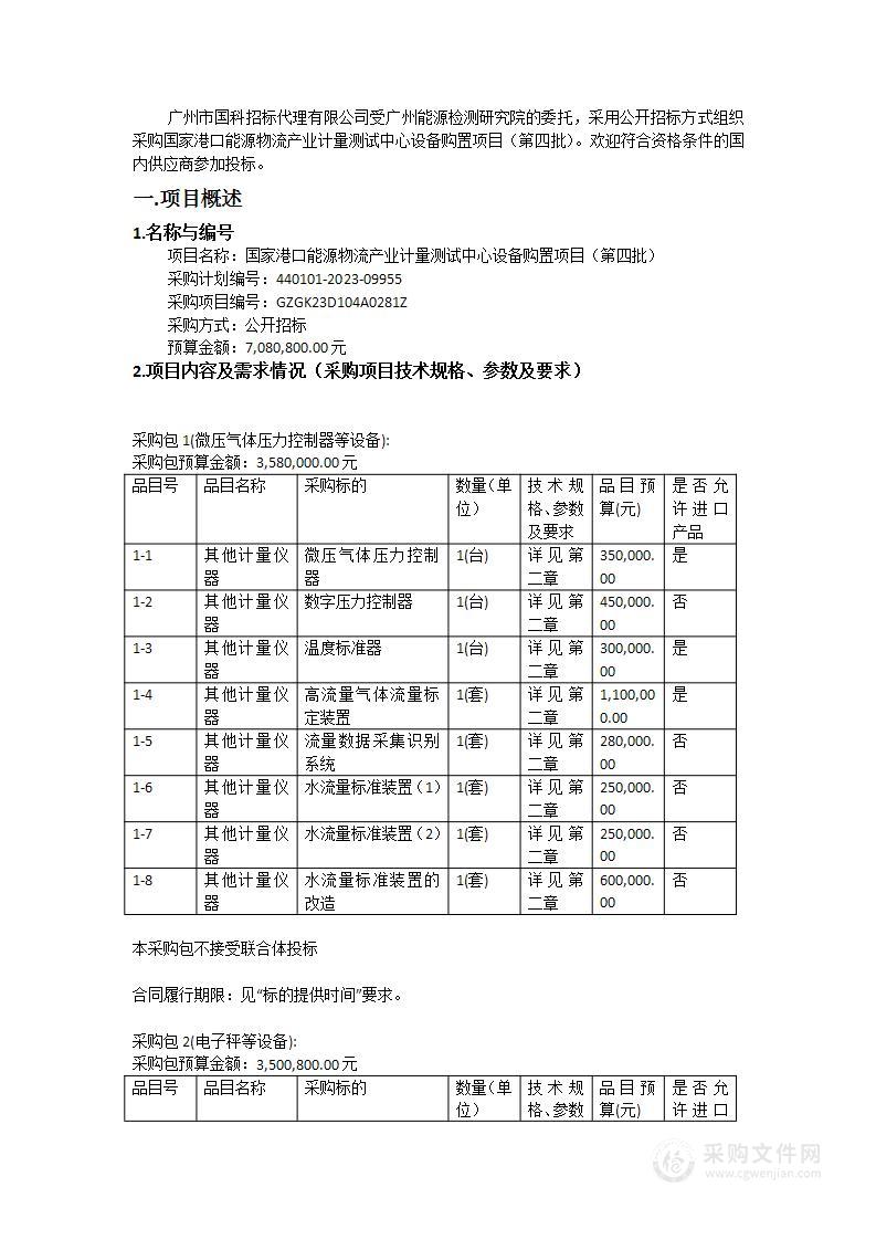 国家港口能源物流产业计量测试中心设备购置项目（第四批）