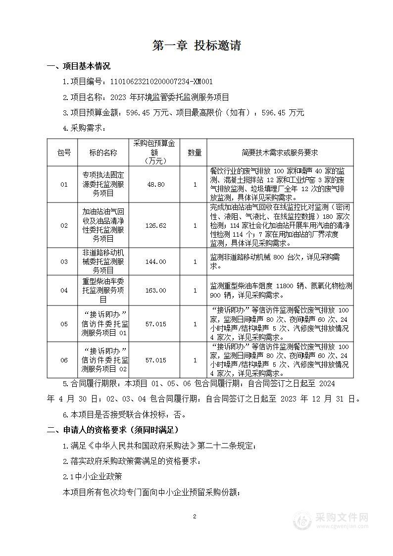 2023年环境监管委托监测服务项目（第一包）