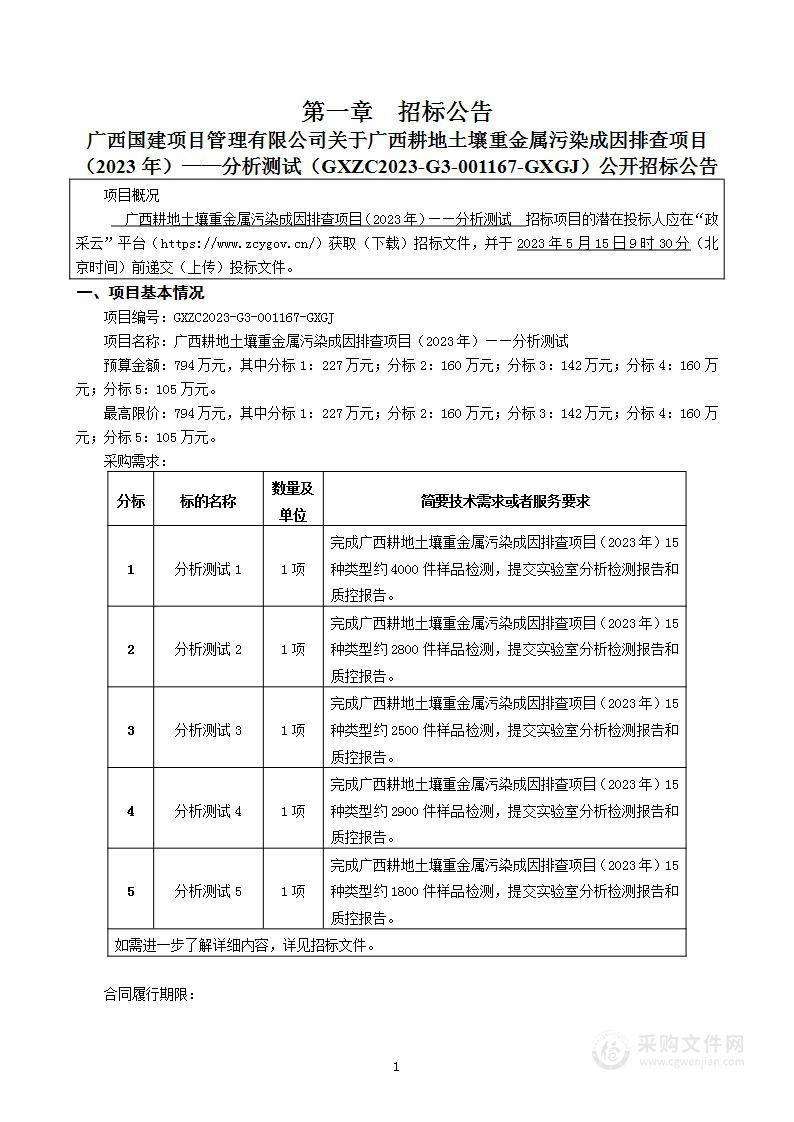 广西耕地土壤重金属污染成因排查项目（2023年）——分析测试