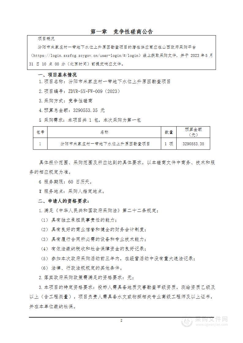 汾阳市米家庄村一带地下水位上升原因勘查项目