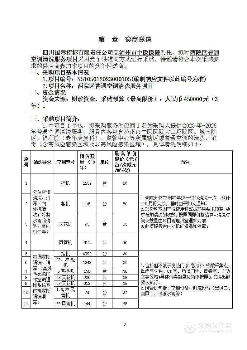 泸州市中医医院两院区普通空调清洗服务项目