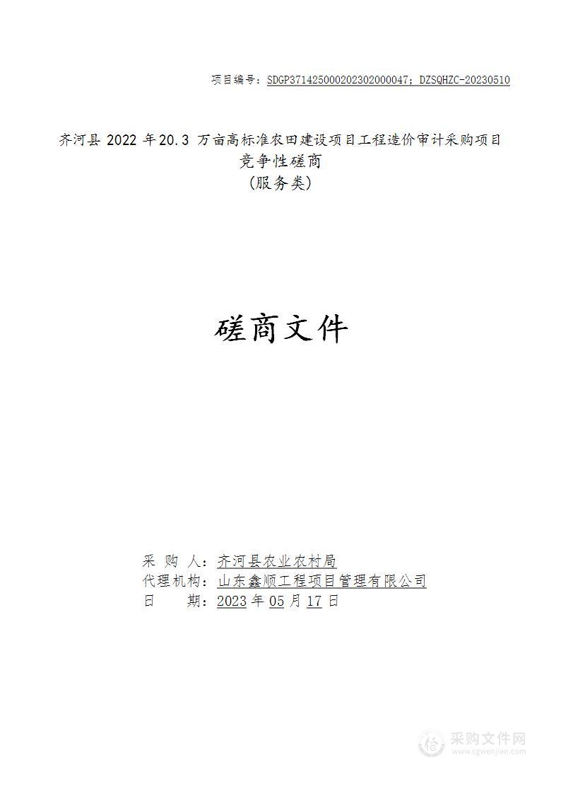 齐河县2022年20.3万亩高标准农田建设项目工程造价审计采购项目