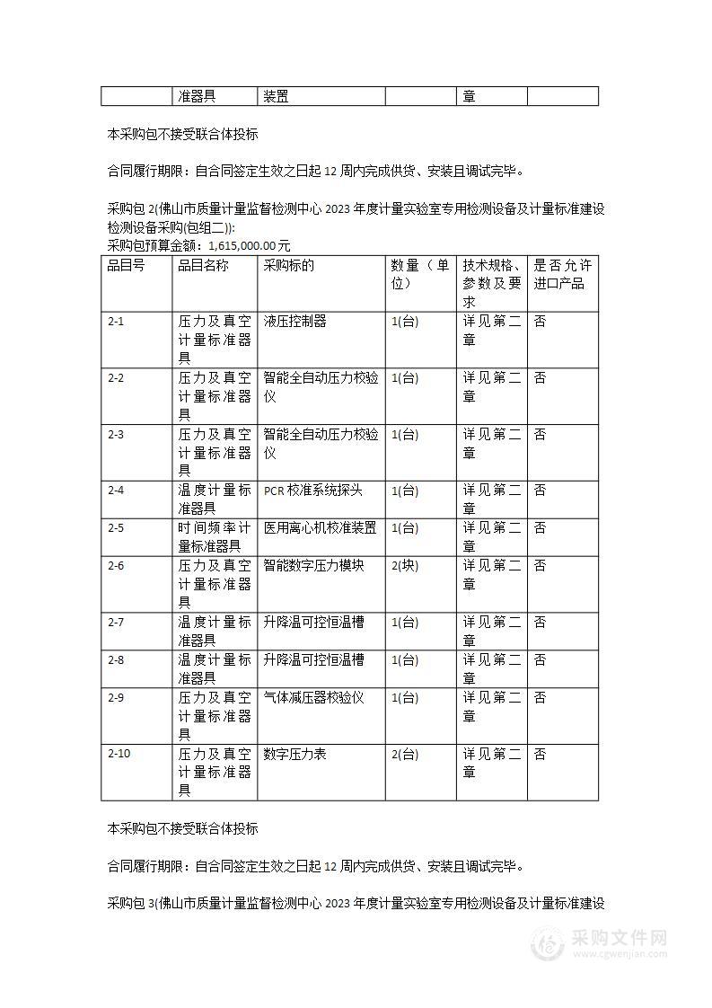 佛山市质量计量监督检测中心2023年度计量实验室专用检测设备及计量标准建设检测设备采购