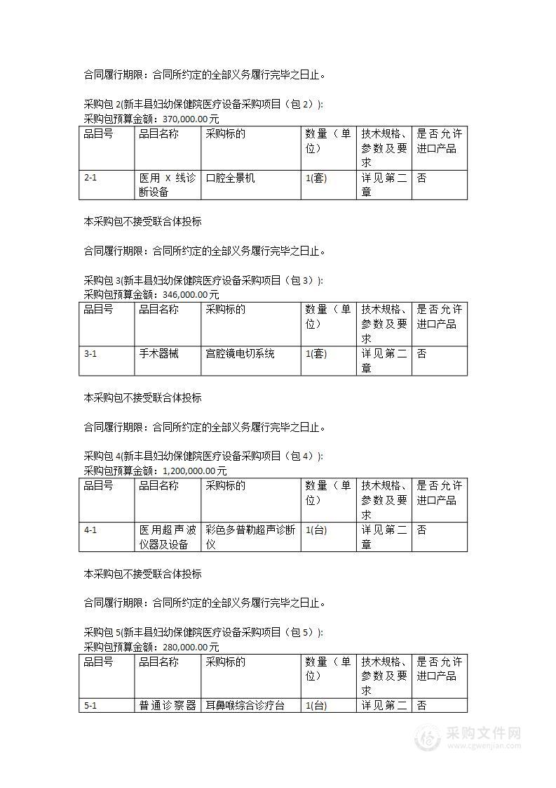 新丰县妇幼保健院医疗设备采购项目