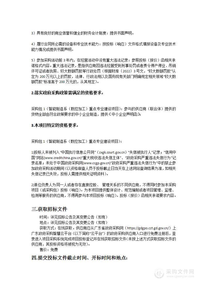 智能制造系（数控加工）重点专业建设项目