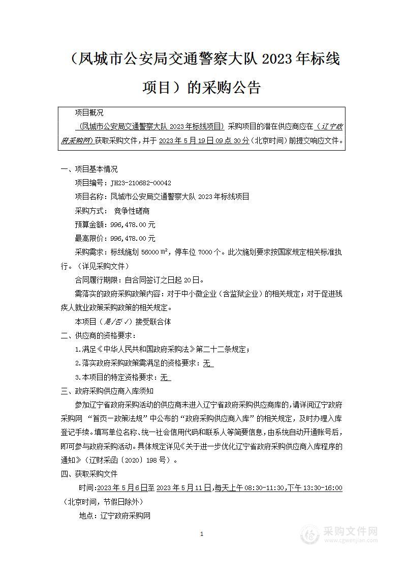 凤城市公安局交通警察大队2023年标线项目