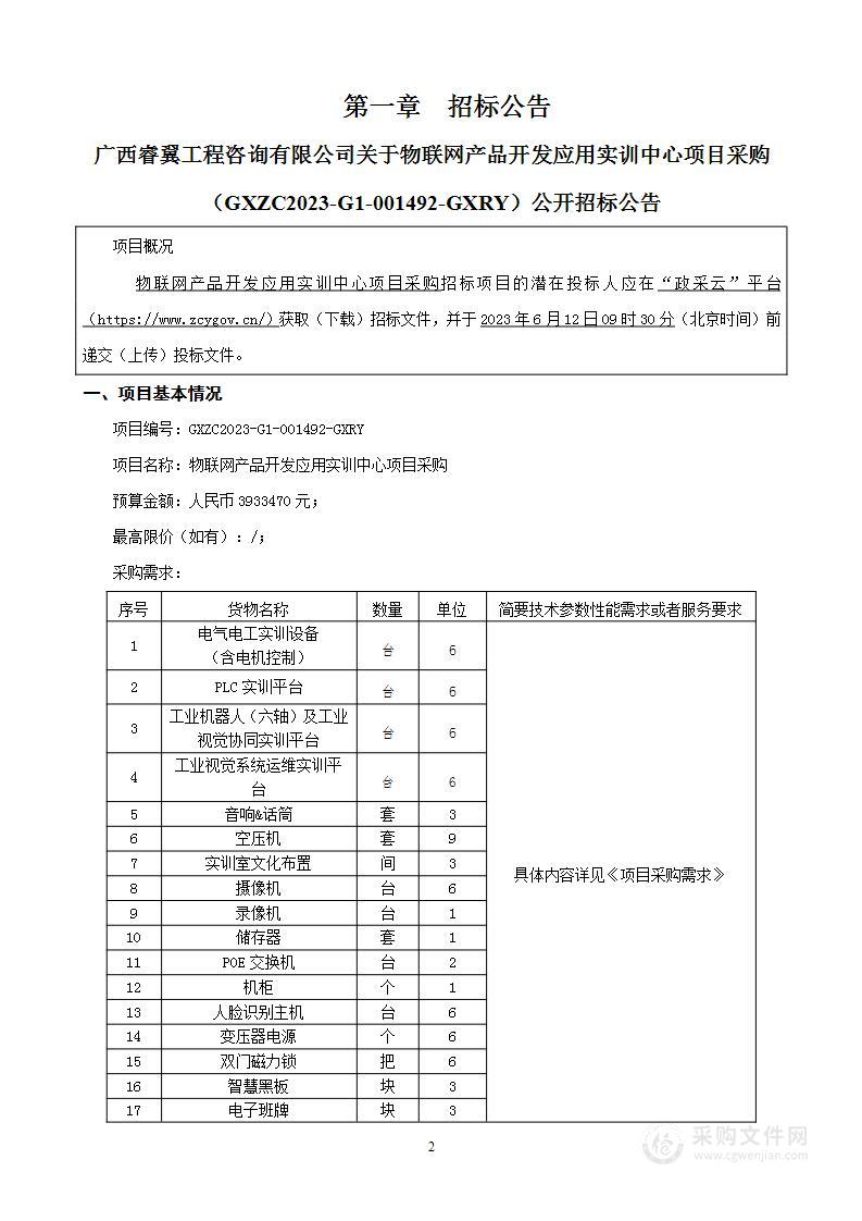 物联网产品开发应用实训中心项目采购