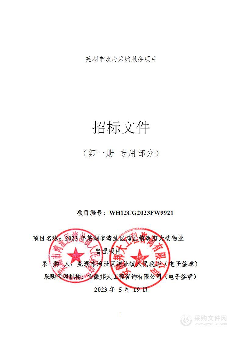 2023年芜湖市湾沚区湾沚镇政府大楼物业管理项目