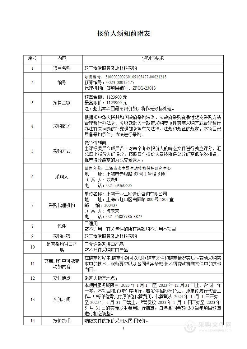 职工食堂服务及原材料采购