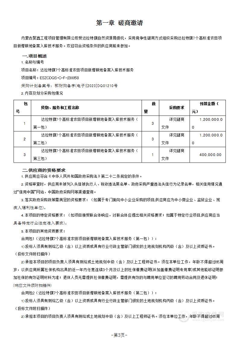 达拉特旗7个高标准农田项目新增耕地备案入库技术服务