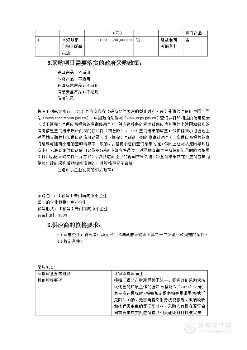 《海峡都市报》版面投放