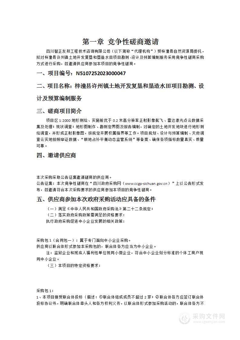 梓潼县许州镇土地开发复垦和垦造水田项目勘测、设计及预算编制服务