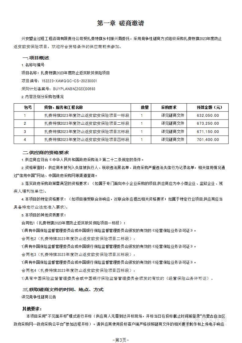 扎赉特旗2023年度防止返贫致贫保险项目