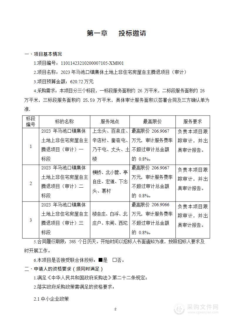 2023年马池口镇集体土地上非住宅房屋自主腾退项目（审计）