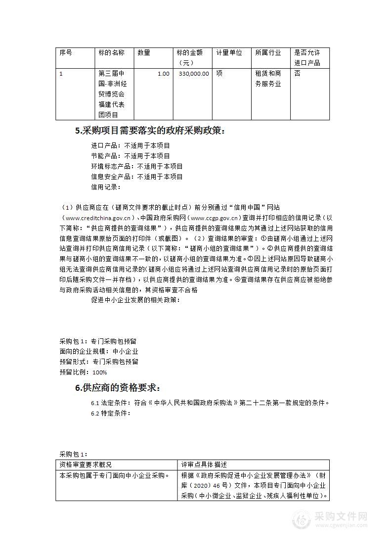 第三届中国-非洲经贸博览会福建代表团项目