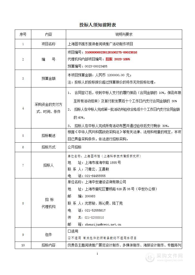 上海图书馆东馆读者阅读推广活动制作项目