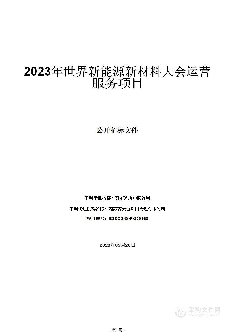 2023年世界新能源新材料大会运营服务项目