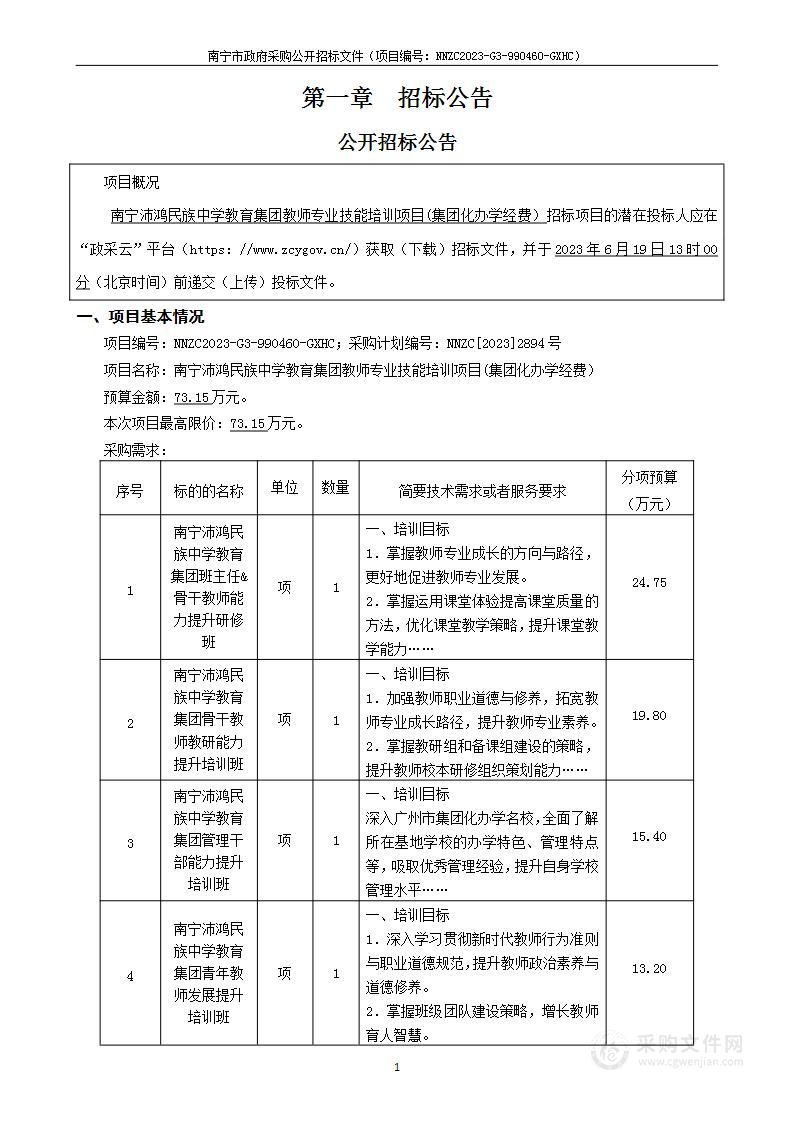 南宁沛鸿民族中学教育集团教师专业技能培训项目（集团化办学经费）