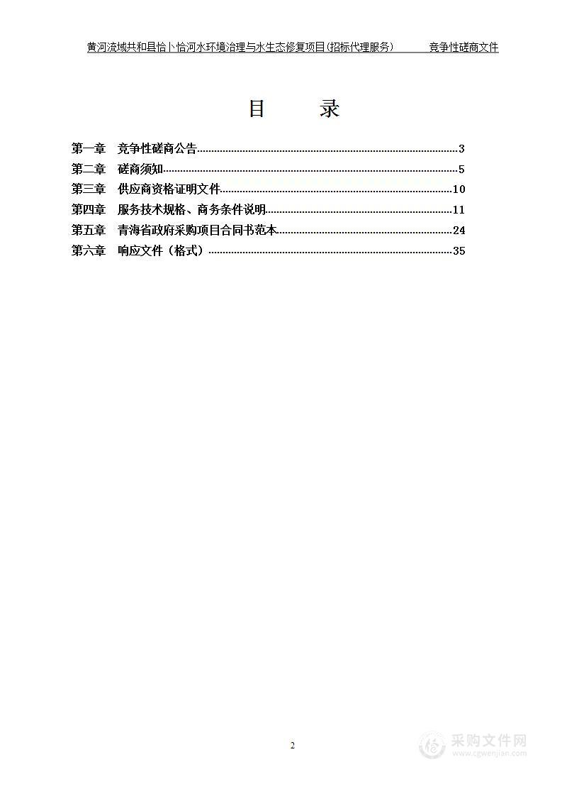 黄河流域共和县恰卜恰河水环境治理与水生态修复项目（招标代理服务）