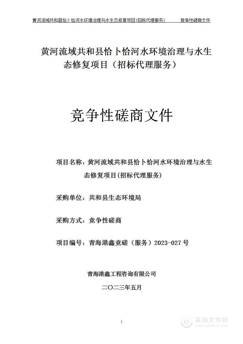 黄河流域共和县恰卜恰河水环境治理与水生态修复项目（招标代理服务）