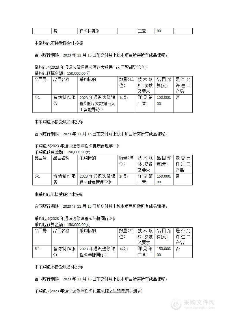 广医大2023年在线通识课程视频拍摄服务项目