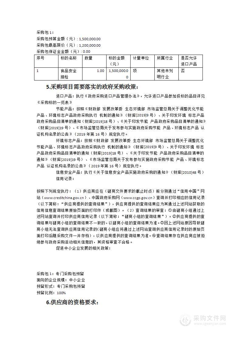 漳州古雷港经济开发区管委会市场监督管理局食品安全抽检采购项目