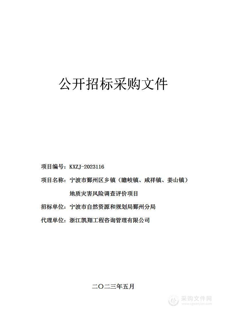 宁波市鄞州区乡镇（瞻岐镇、咸祥镇、姜山镇）地质灾害风险调查评价项目