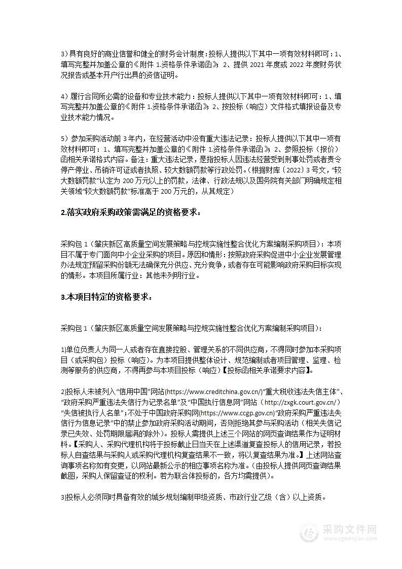 肇庆新区高质量空间发展策略与控规实施性整合优化方案编制采购项目