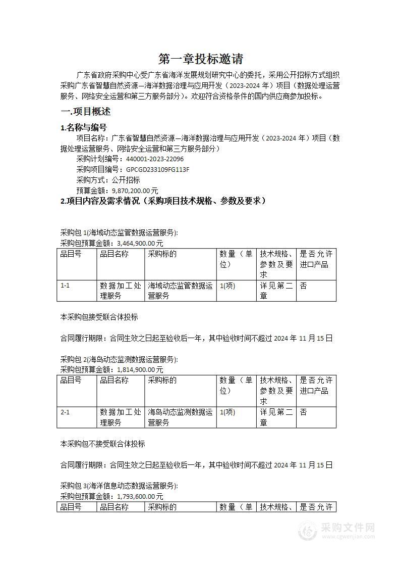 广东省智慧自然资源—海洋数据治理与应用开发（2023-2024年）项目（数据处理运营服务、网络安全运营和第三方服务部分）