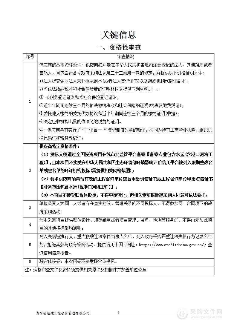 岳阳县港区重新纳入《岳阳港总体规划》修编工作政府采购项目