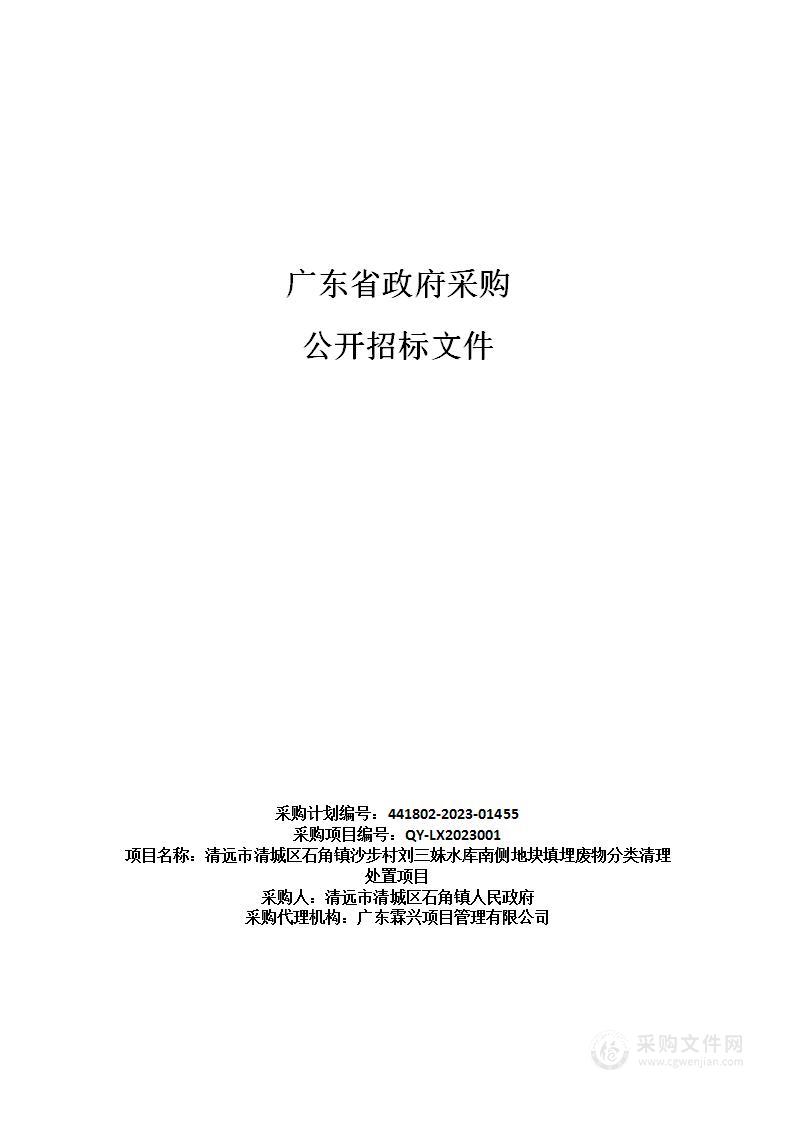 清远市清城区石角镇沙步村刘三妹水库南侧地块填埋废物分类清理处置项目