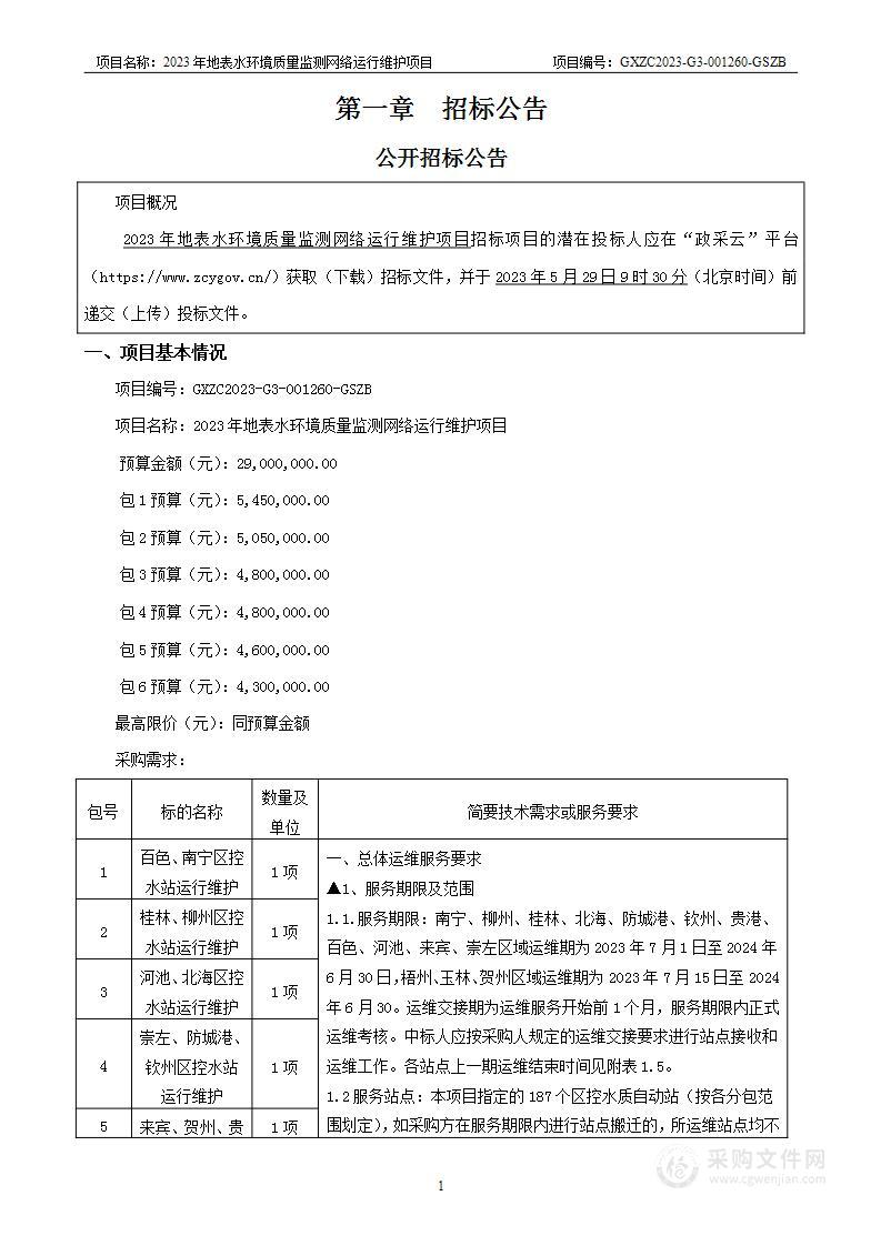 2023年地表水环境质量监测网络运行维护项目