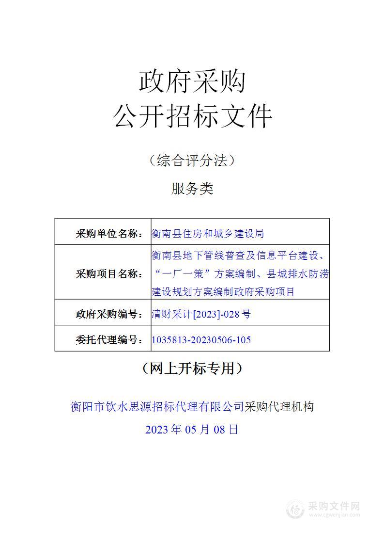 衡南县地下管线普查及信息平台建设、“一厂一策”方案编制、县城排水防涝建设规划方案编制政府采购项目