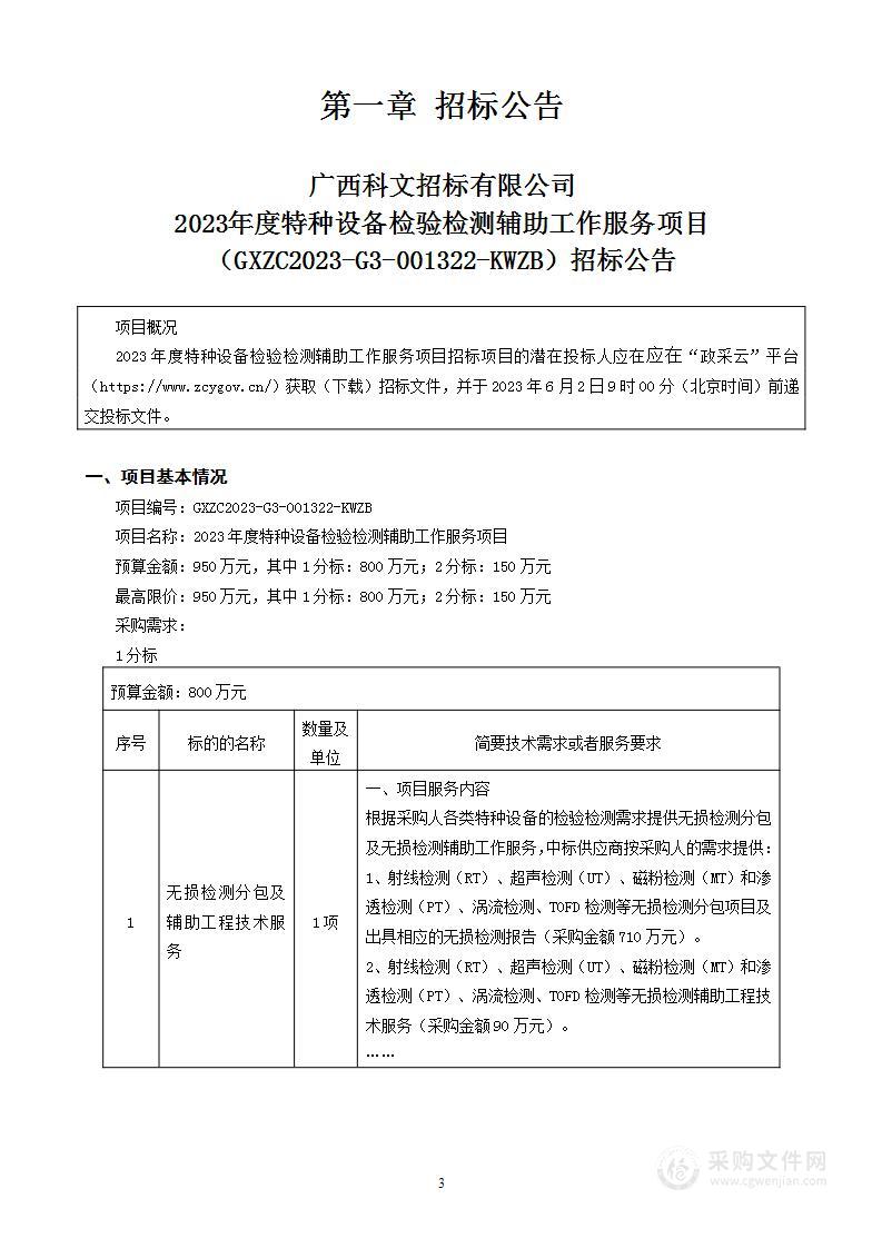 2023年度特种设备检验检测辅助工作服务项目